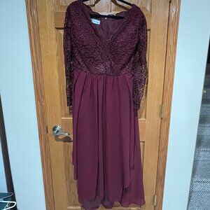 JJ's House Women Plus 18 18W Cabernet Lace Long Sleeve Mother of Bride Dress EUC